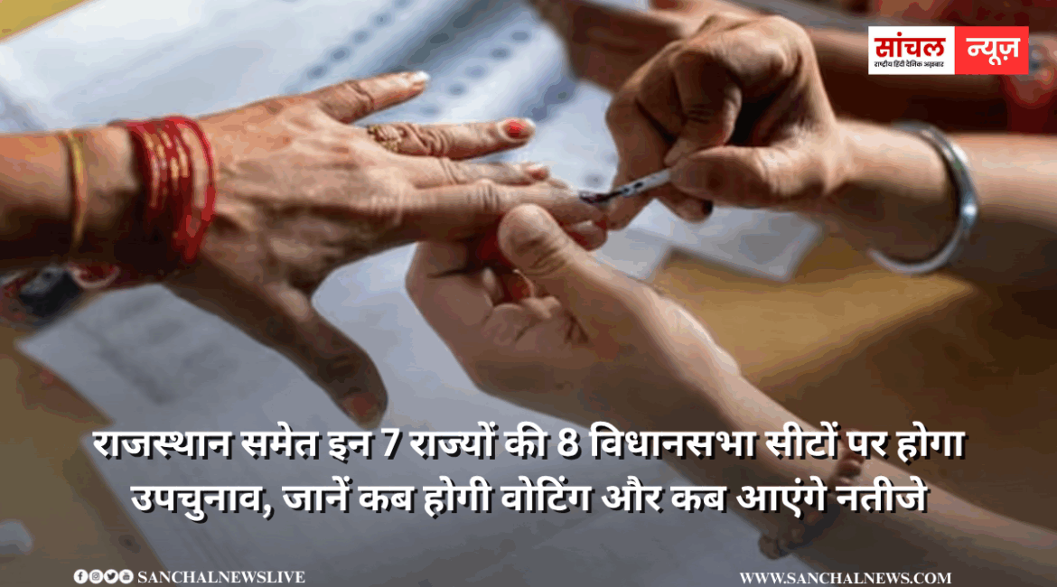 राजस्थान समेत इन 7 राज्यों की 8 विधानसभा सीटों पर होगा उपचुनाव, जानें कब होगी वोटिंग और कब आएंगे नतीजे राजस्थान समेत इन 7 राज्यों की 8 विधानसभा सीटों पर होगा उपचुनाव, जानें कब होगी वोटिंग और कब आएंगे नतीजे