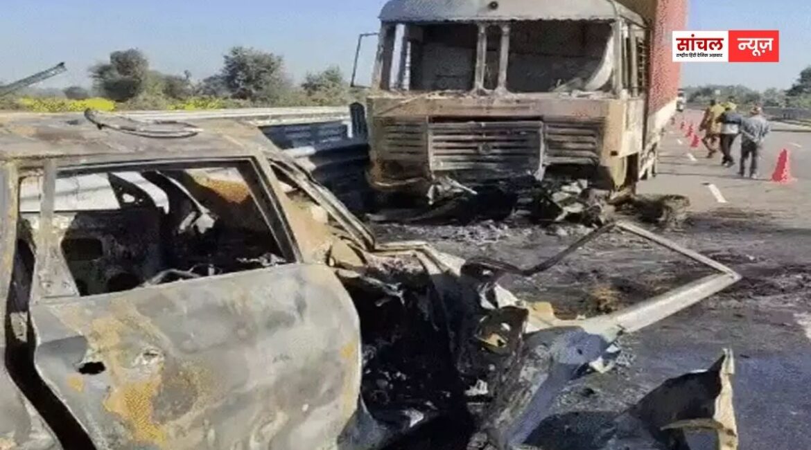 कोटपुतली बहरोड़ से लगे नारनौल के एनएच-152D पर ट्रक की टक्कर से कार में लगी भीषण आग, कार सवार तीन दोस्तों की जिंदा जलकर मौत