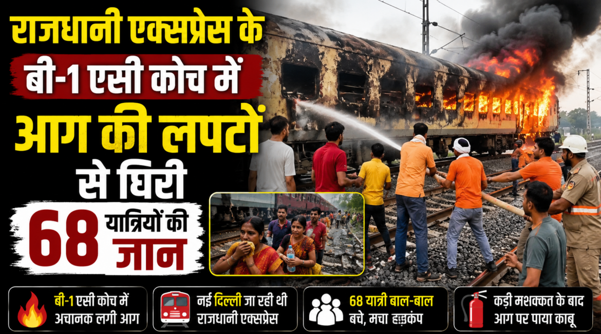 राजधानी एक्सप्रेस के बी-1 एसी कोच में आग की लपटों से घिरी 68 यात्रियों की जान, ऑटोमेटिक सिस्टम से तुरंत लगा ब्रेक राजधानी एक्सप्रेस के बी-1 एसी कोच में आग की लपटों से घिरी 68 यात्रियों की जान, ऑटोमेटिक सिस्टम से तुरंत लगा ब्रेक