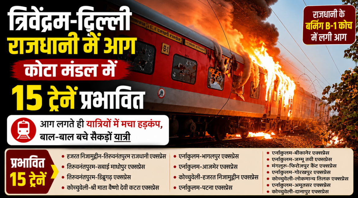 त्रिवेंद्रम-दिल्ली राजधानी में आग से कोटा मंडल में 15 ट्रेनें प्रभाव‍ित, घर से निकलने से पहले देख लें लिस्ट