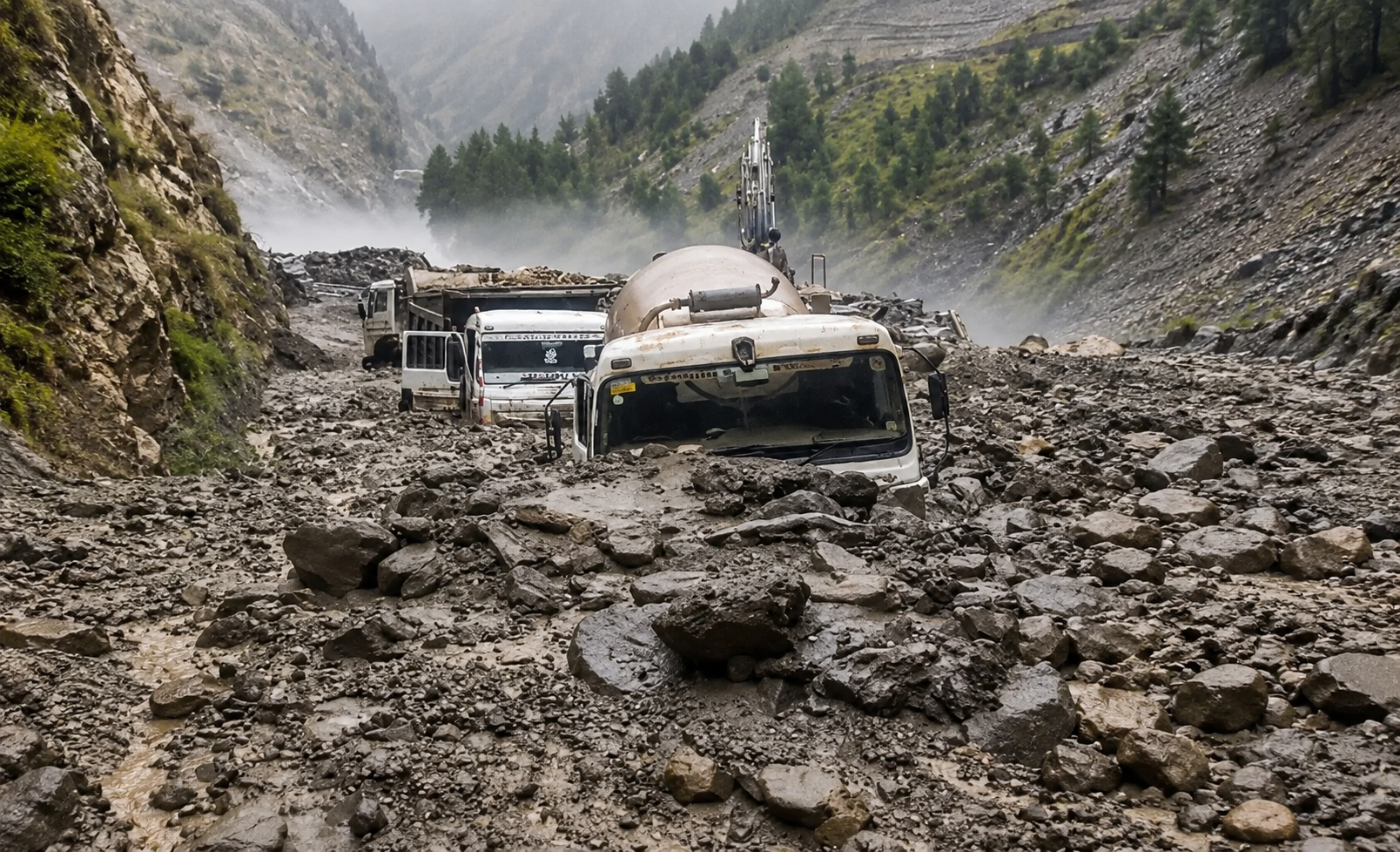 किश्तवाड़ में भारी बारिश के बाद लैंडस्लाइड, कई वाहन मलबे में दबे, राहत कार्य जारी