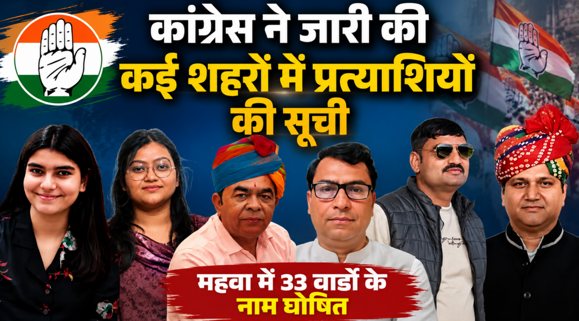 कांग्रेस ने निकाय चुनाव के लिए जारी की कई शहरों में प्रत्याशियों की सूची, महवा में 33 वार्डों के नाम घोषित कांग्रेस ने निकाय चुनाव के लिए जारी की कई शहरों में प्रत्याशियों की सूची, महवा में 33 वार्डों के नाम घोषित