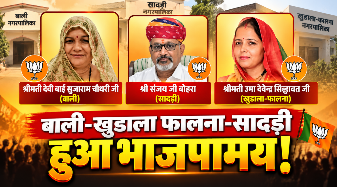 सादड़ी में भाजपा के संजय बोहरा बने पालिकाध्यक्ष, बाली में देवी बाई निर्विरोध; फालना में उमा कंवर की जीत
